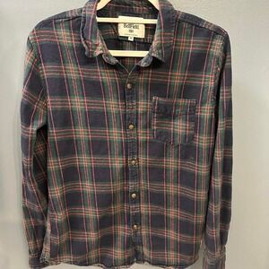 Bellfield Mens Medium Tartan Flannel Shirt Green & Red Button Down